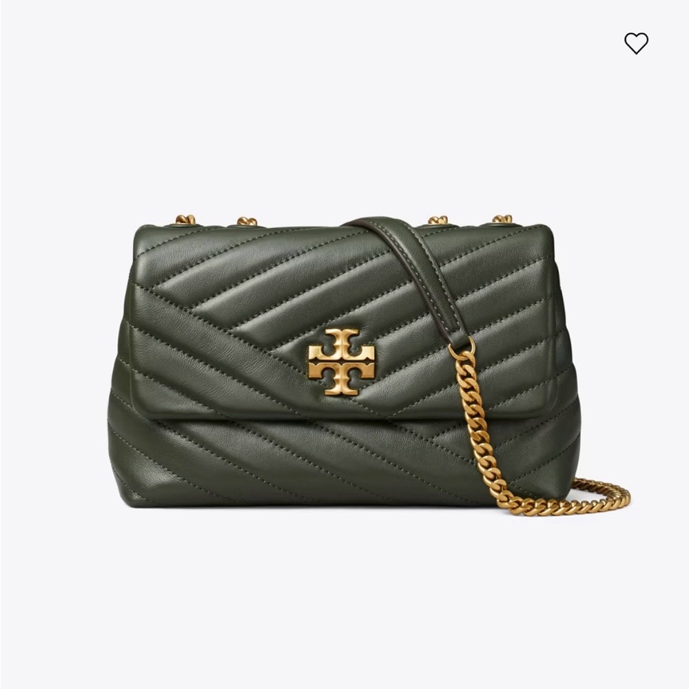 Tory Burch Quilted Kira Chevron Shoulder Bag in Olive Green with Gold Hardware - Picture 2 of 14